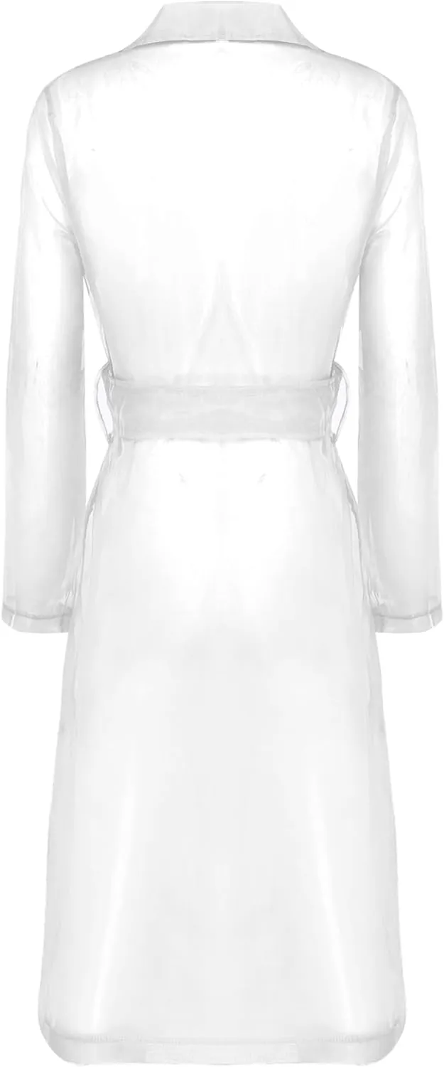 Choomomo Womens Double Breasted Trench Coat See Through Organza Overcoat Long Outerwear with Belt