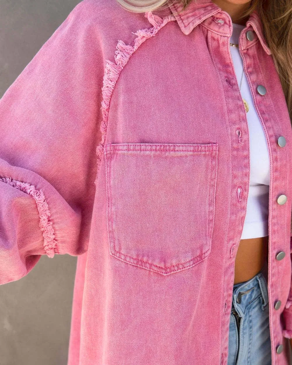 chouyatou Women's Fall Oversized Jean Jacket Casual Button Down Denim Shacket Jacket