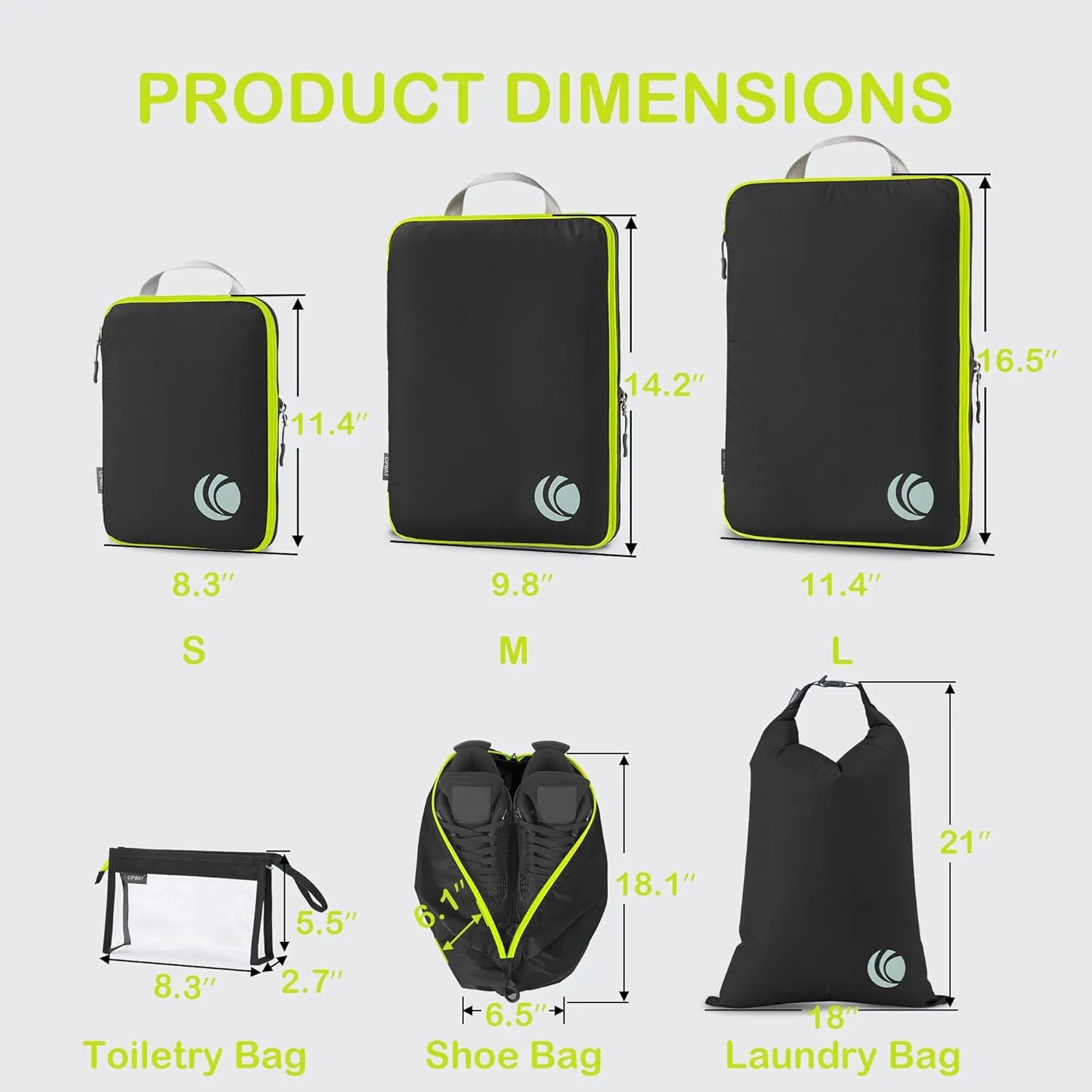 Cipway Compression Packing Cubes, Lightweight Travel Luggage Organizers with Shoe, Toiletry & Laundry Bags, Travel Essentials for Carry-on Suitcase (8 Piece, Black)