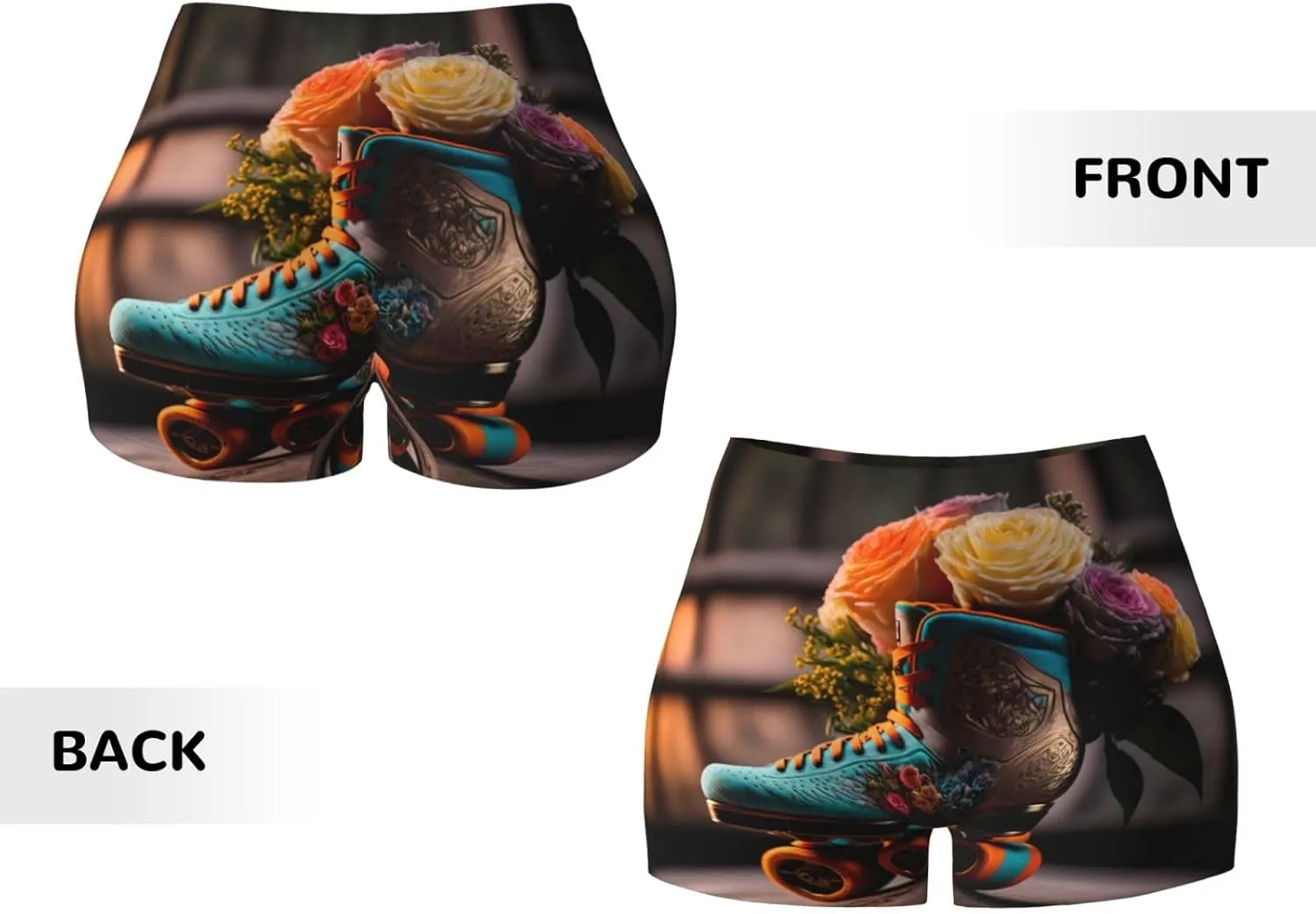 Classic Floral Blue Skate Shoes Seamless Workout Shorts Women - Athletic Biker Running Gym Yoga Shorts for Women