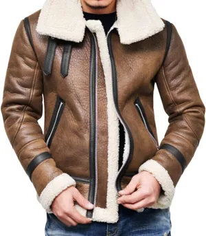 Clearance Men Faux Fur Hooded Winter Warm Fleece Lined Down Jackets Coat(Brown, US Size 3XL = Tag 4XL)