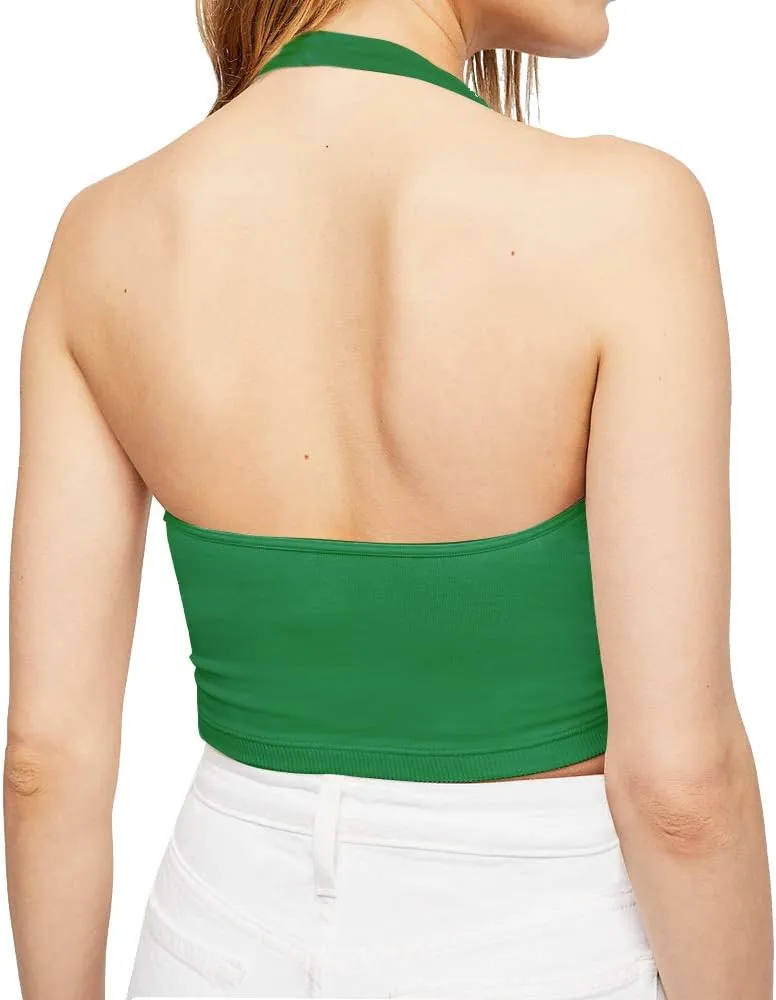 CLOZOZ Halter Crop Tops for Women V Neck Cropped Tank Tops Going Out Sleeveless Backless Trendy Top