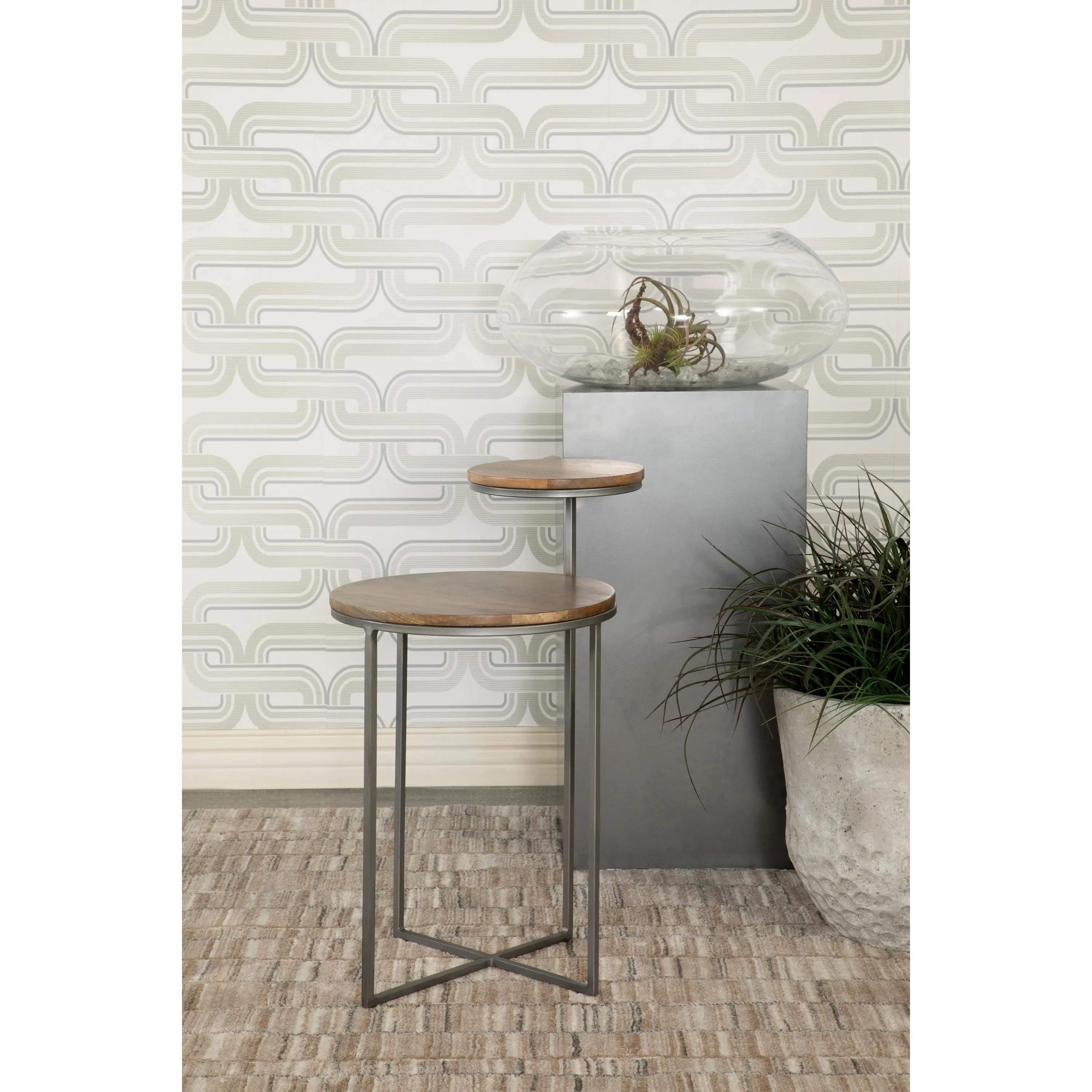 Coaster Furniture Yael 935980 Round Accent Table - Natural/Gunmetal