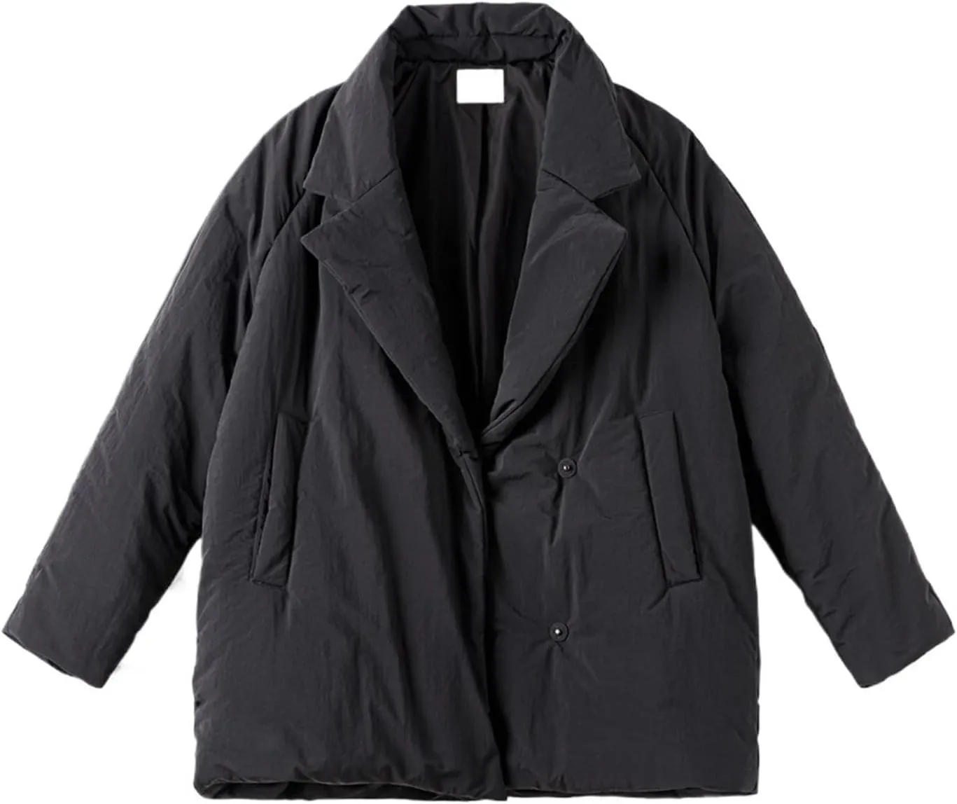 Collared Cotton-padded Coat Loose Fit Warm Puffer Black Outerwear For Women's Winter