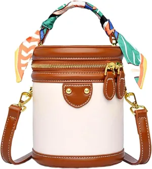 Colorblock Bucket Bag, Fashion Colorblock Bucket Bag Casual,Versatile Bucket bag, Leather Crossbody Bag With Ribbon Handle