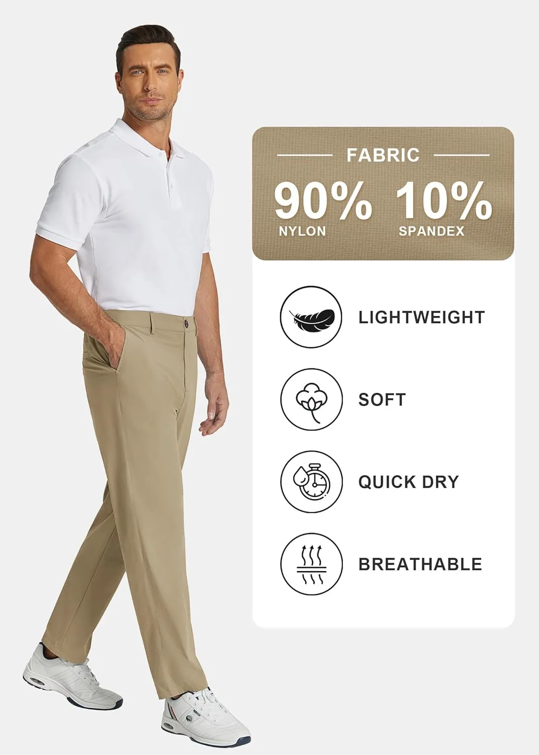 COOFANDY Men's Casual Pants Classic Fit Flat Front Pants Lightweight Elastic Waist Golf Trousers with Pockets