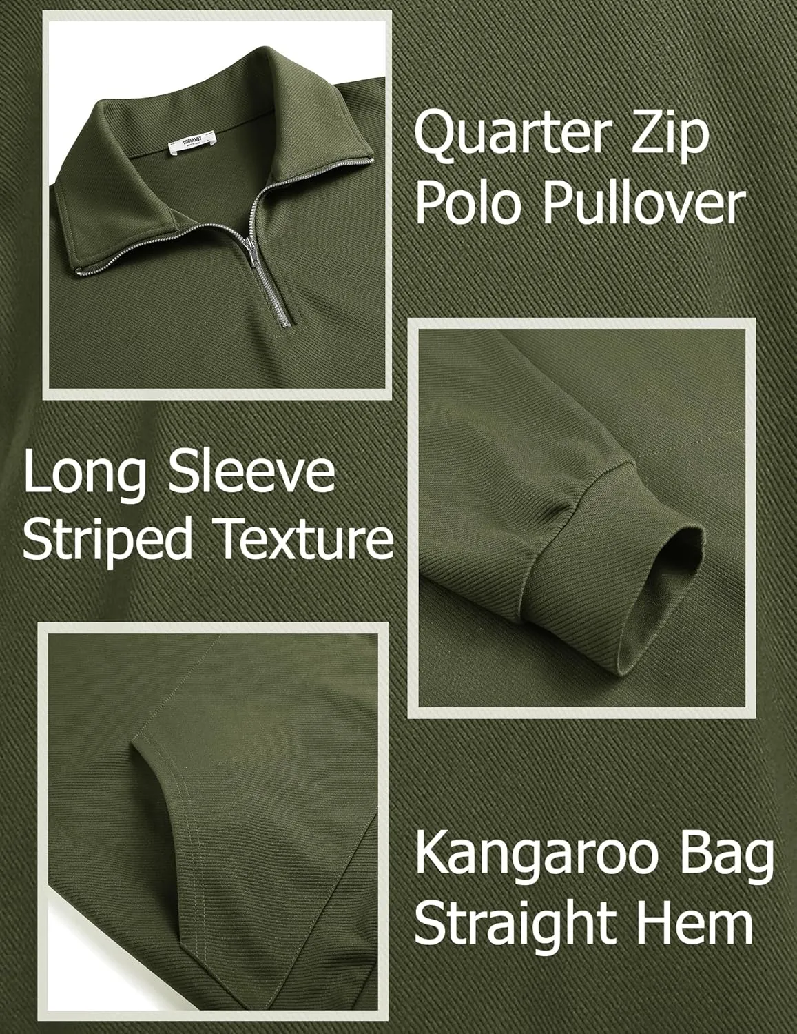 COOFANDY Mens Quarter Zip Pullover Quilted Sweatshirt Long Sleeve Mock Neck Sweater Polo Half Zip Pullover with Pocket