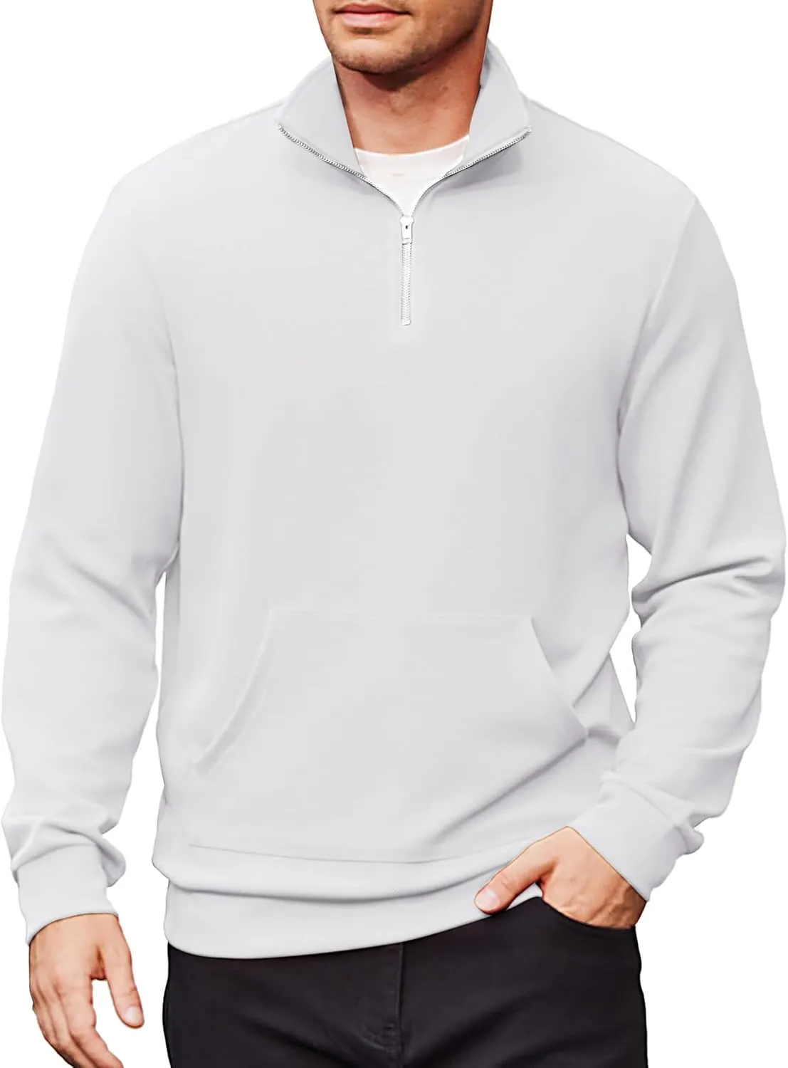 COOFANDY Mens Quarter Zip Pullover Quilted Sweatshirt Long Sleeve Mock Neck Sweater Polo Half Zip Pullover with Pocket