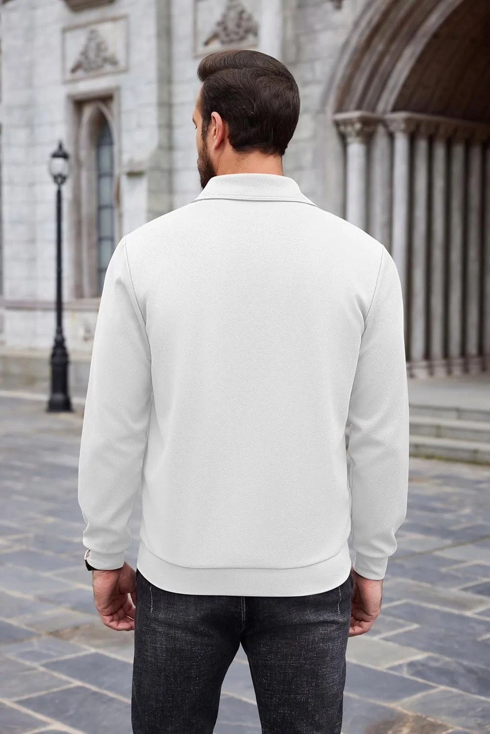 COOFANDY Mens Quarter Zip Pullover Quilted Sweatshirt Long Sleeve Mock Neck Sweater Polo Half Zip Pullover with Pocket