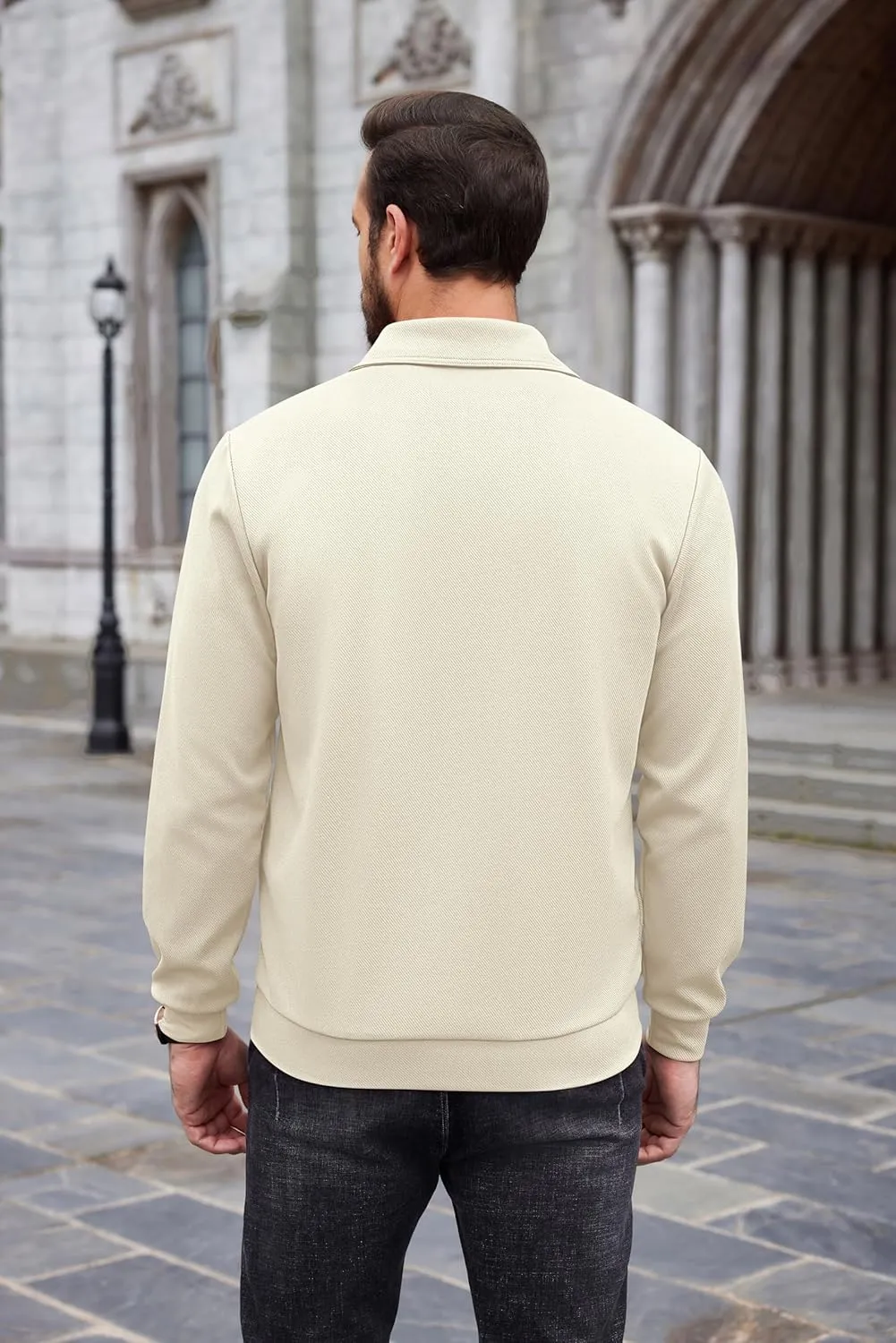 COOFANDY Mens Quarter Zip Pullover Quilted Sweatshirt Long Sleeve Mock Neck Sweater Polo Half Zip Pullover with Pocket