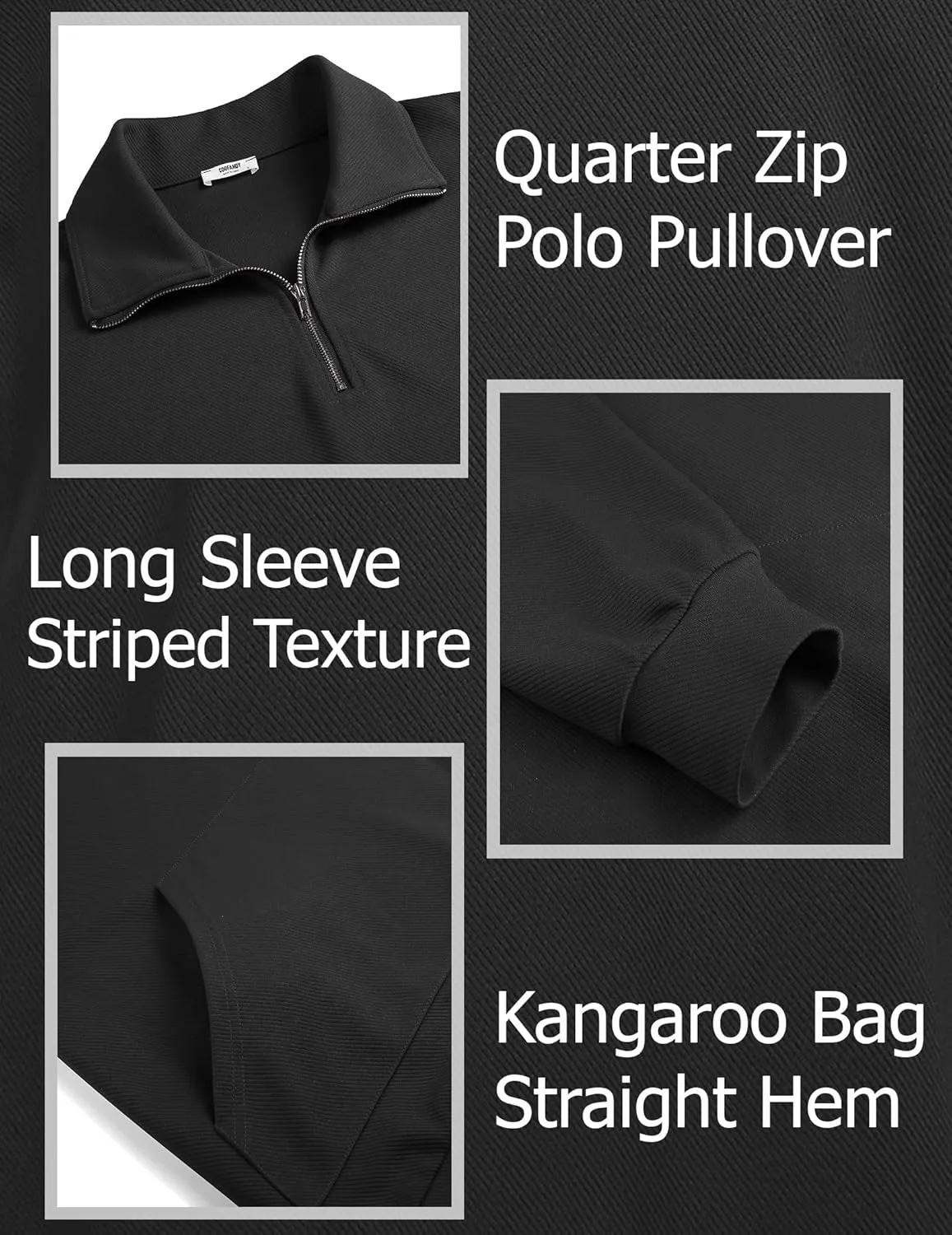 COOFANDY Mens Quarter Zip Pullover Quilted Sweatshirt Long Sleeve Mock Neck Sweater Polo Half Zip Pullover with Pocket