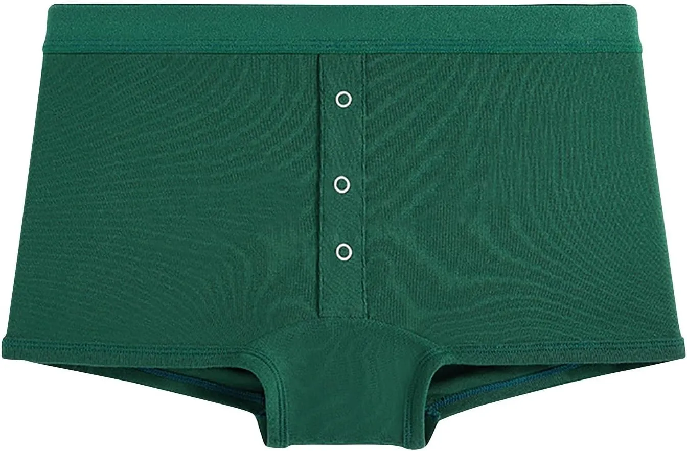 Cotton Boxer Underwear for Women Solid Color Soft Comfy Button Brief Casual Breathable Seamless Full Coverage Pantie
