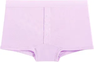 Cotton Boxer Underwear for Women Solid Color Soft Comfy Button Brief Casual Breathable Seamless Full Coverage Pantie