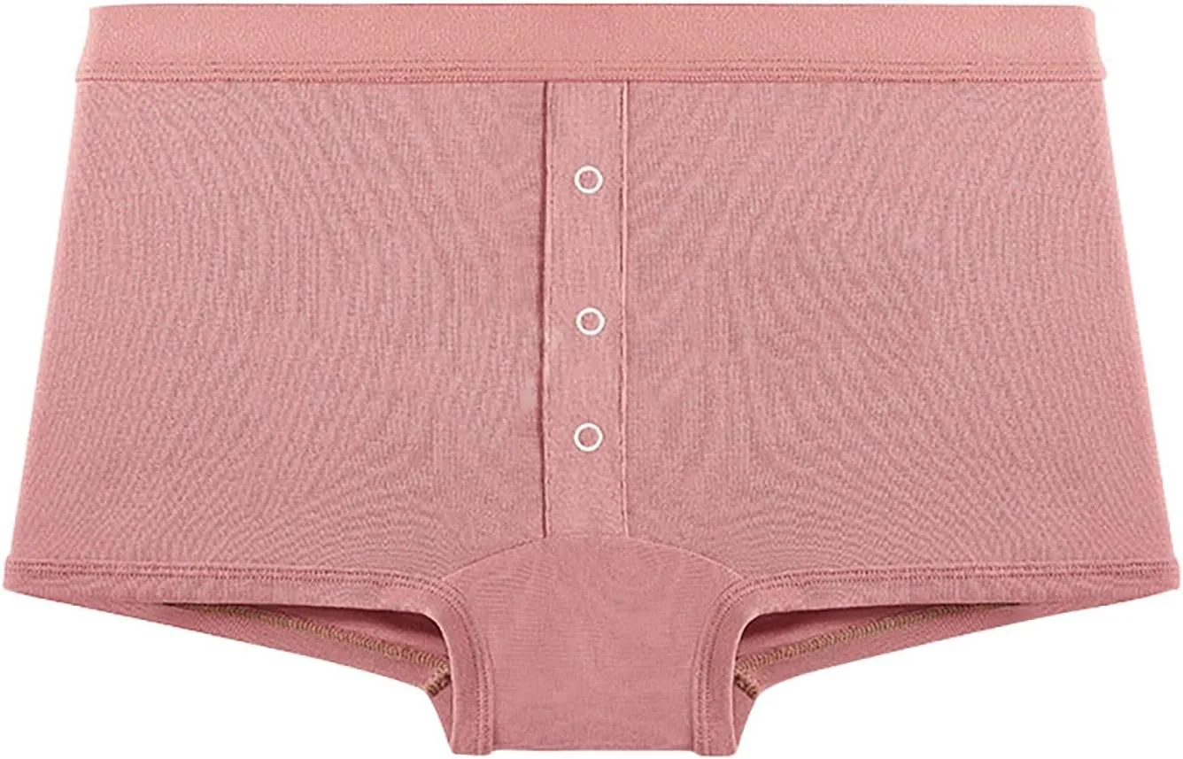 Cotton Boxer Underwear for Women Solid Color Soft Comfy Button Brief Casual Breathable Seamless Full Coverage Pantie