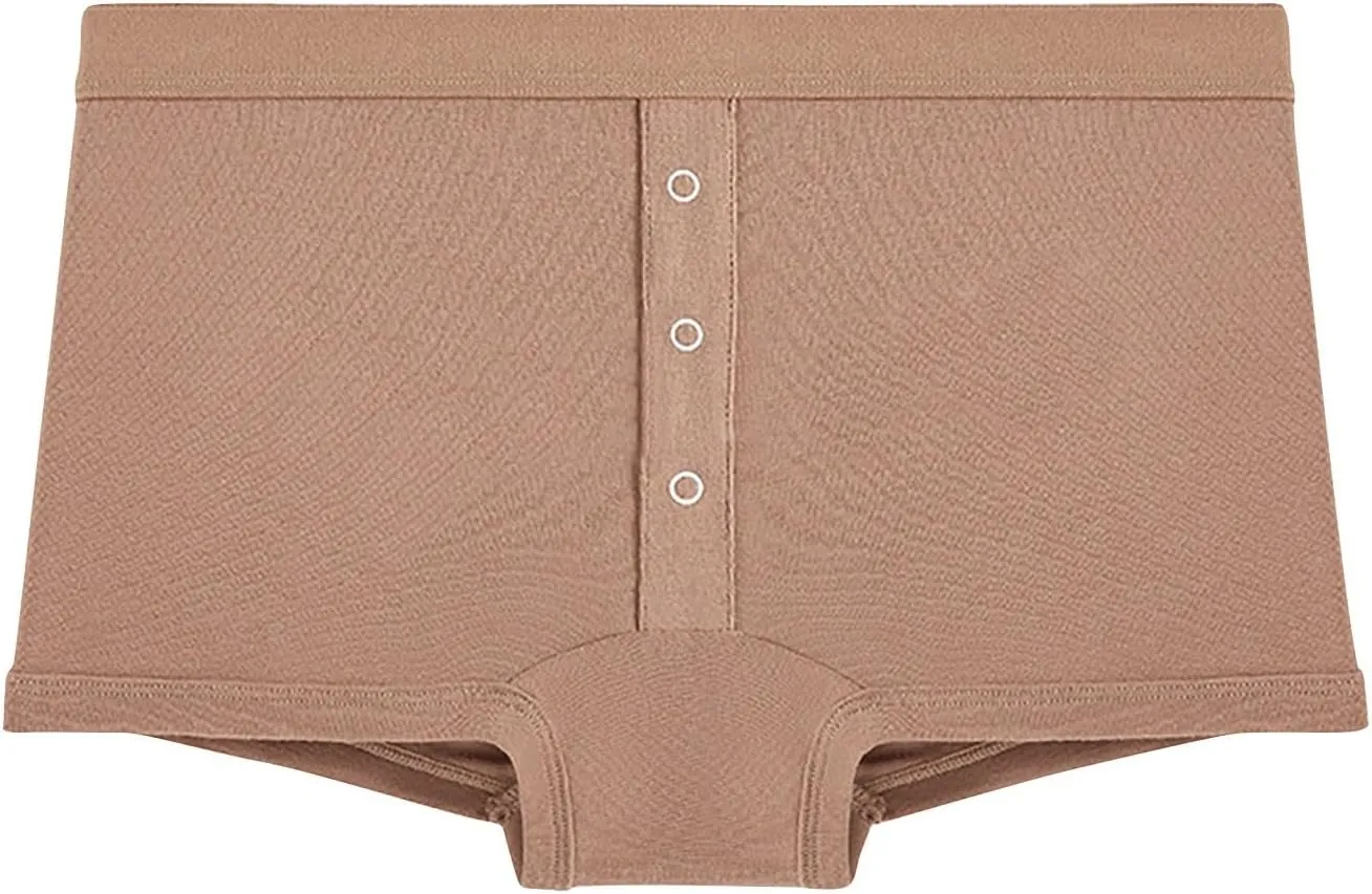 Cotton Boxer Underwear for Women Solid Color Soft Comfy Button Brief Casual Breathable Seamless Full Coverage Pantie