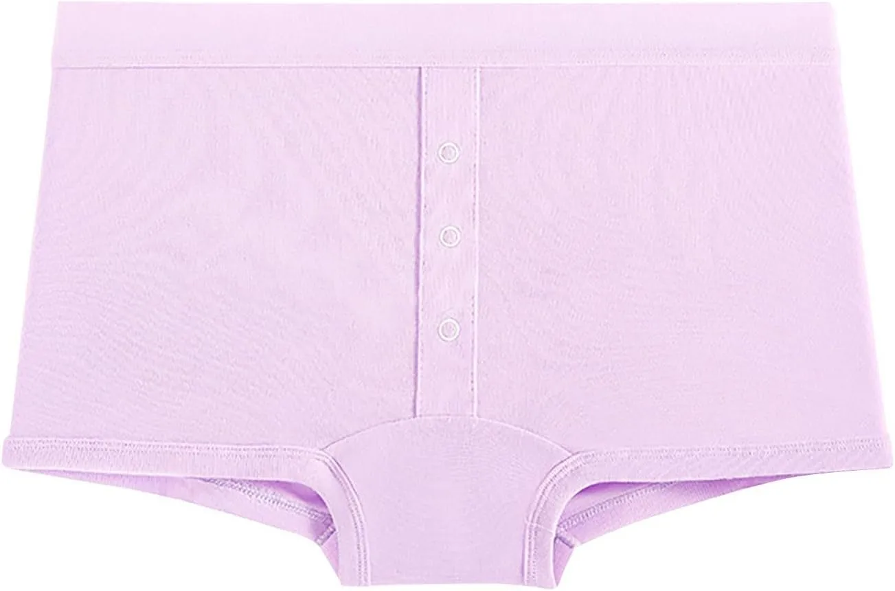 Cotton Boxer Underwear for Women Solid Color Soft Comfy Button Brief Casual Breathable Seamless Full Coverage Pantie