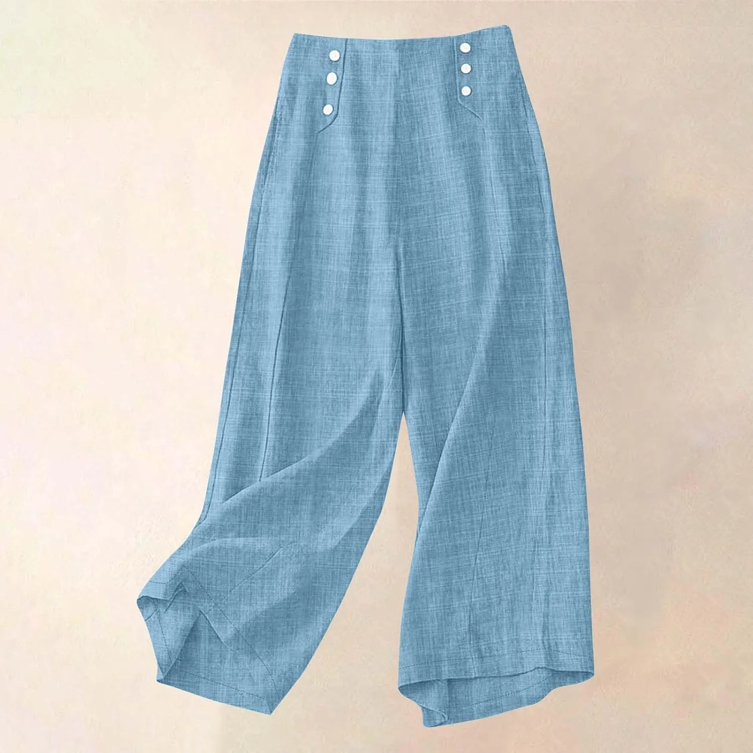 Cotton Linen Pant for Women Summer Casual Wide Leg High Waisted Trouser Drawstring Elastic Waist Pants with Pockets
