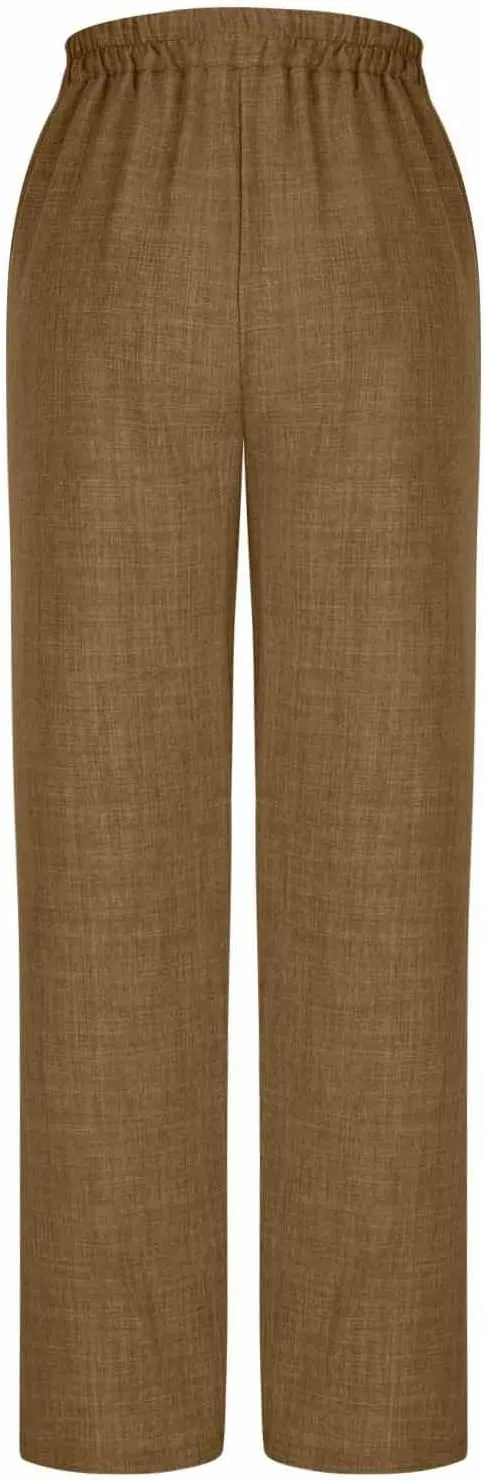 Cotton Linen Pant for Women Summer Casual Wide Leg High Waisted Trouser Drawstring Elastic Waist Pants with Pockets