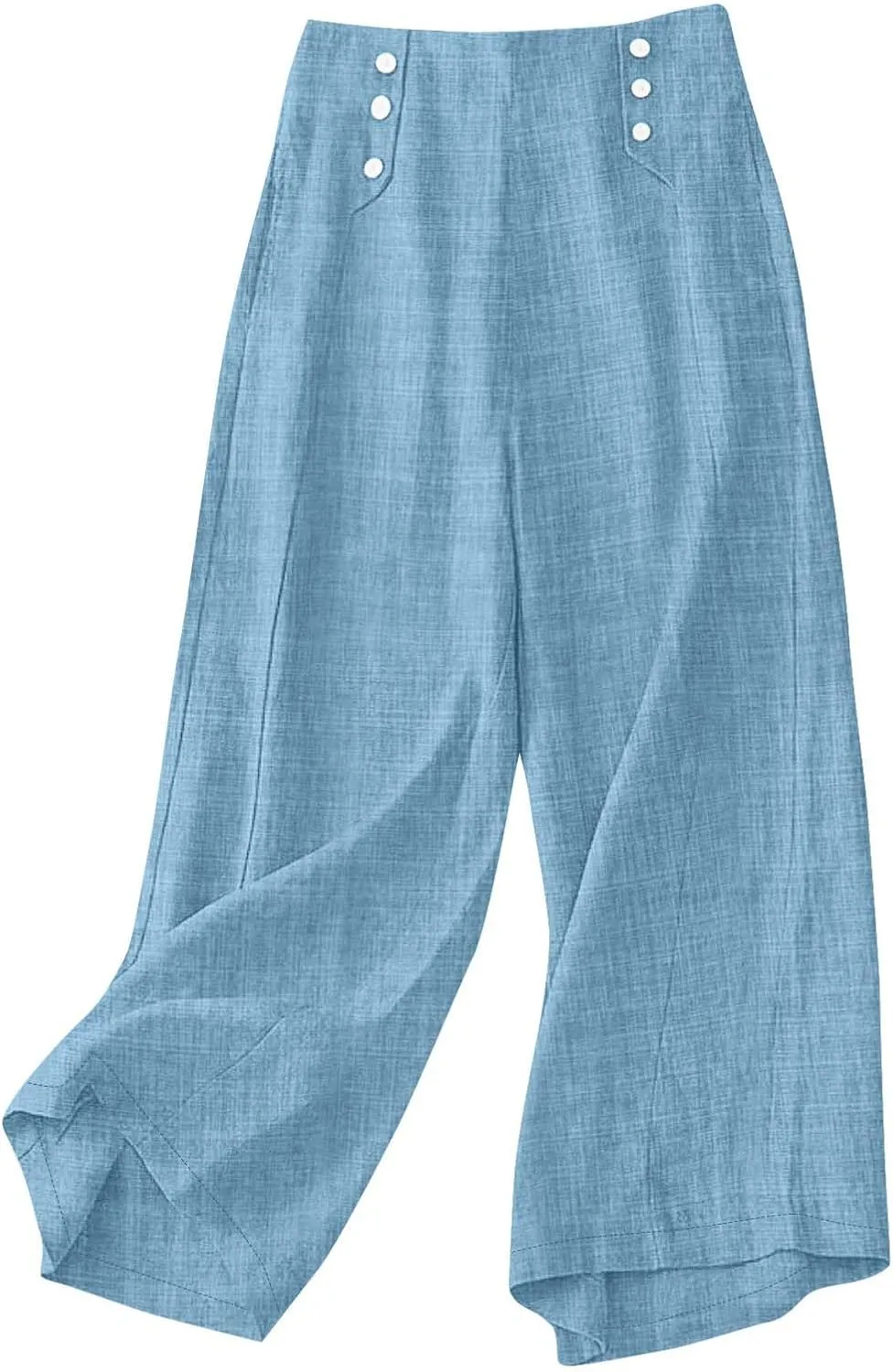 Cotton Linen Pant for Women Summer Casual Wide Leg High Waisted Trouser Drawstring Elastic Waist Pants with Pockets