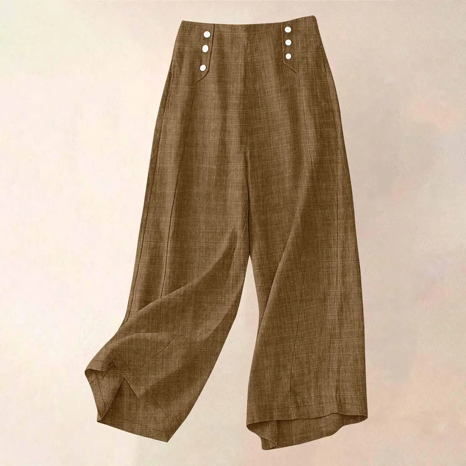 Cotton Linen Pant for Women Summer Casual Wide Leg High Waisted Trouser Drawstring Elastic Waist Pants with Pockets