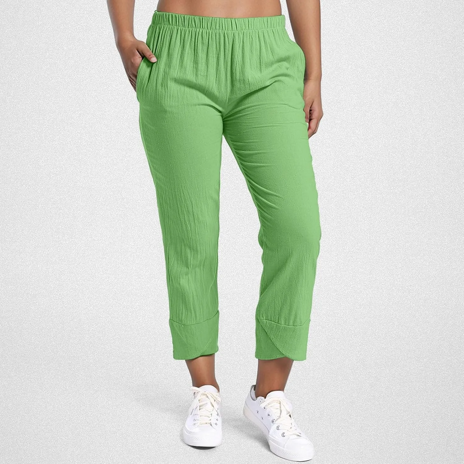 Cotton Linen Pants for Women Loose Fit Summer 2025 Casual Home Pants Elastic Waisted Straight Leg Trousers Beach Resort Wear