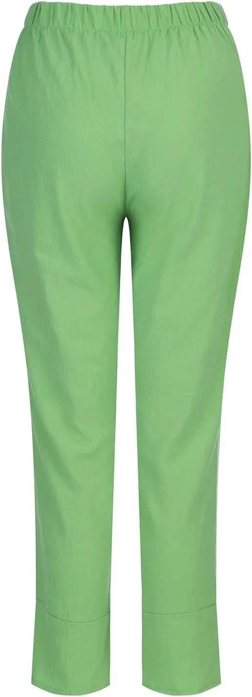 Cotton Linen Pants for Women Loose Fit Summer 2025 Casual Home Pants Elastic Waisted Straight Leg Trousers Beach Resort Wear
