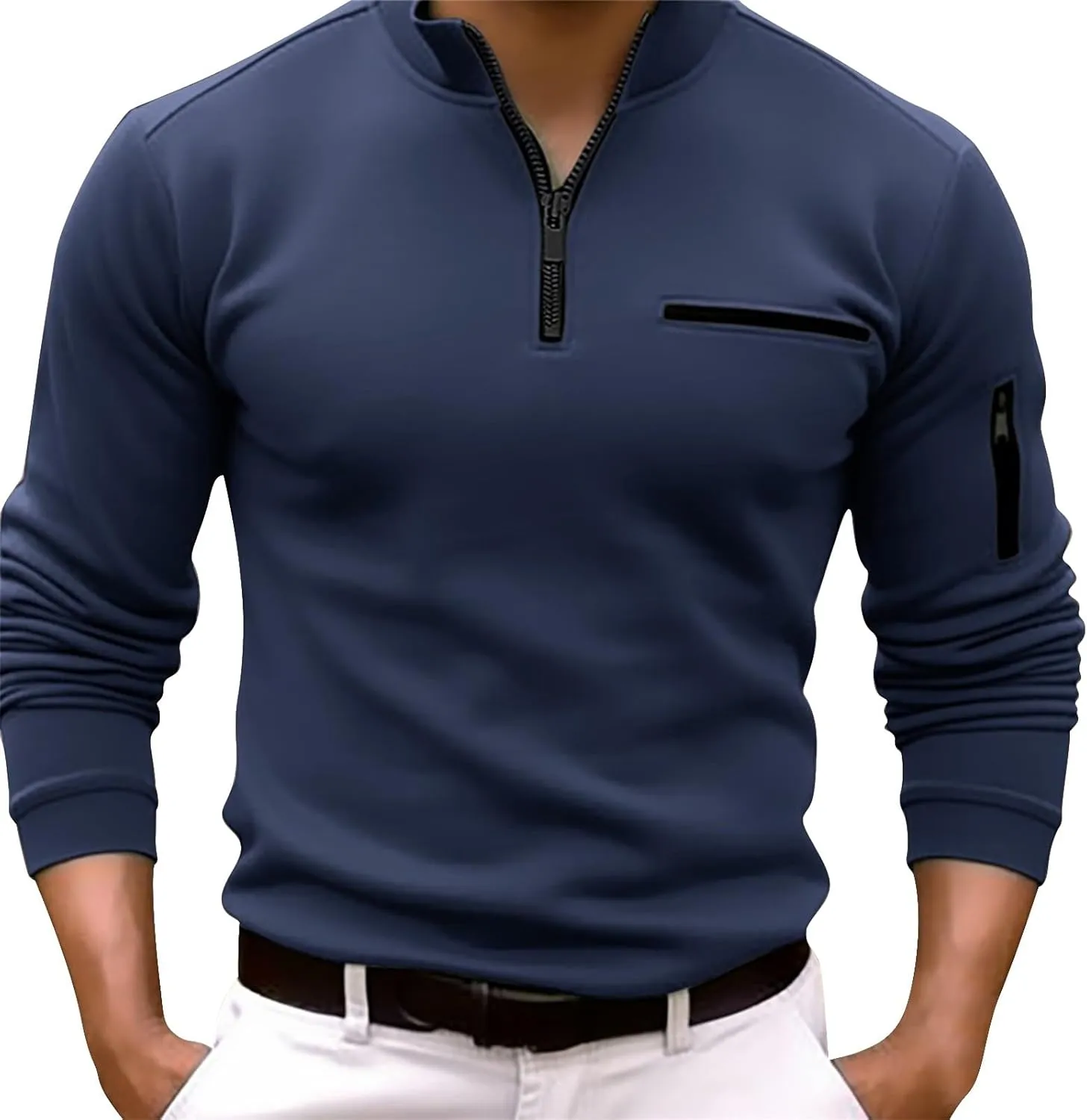 CRNTCEM Mens Long Sleeve Golf Polo Shirts Slim Breathable Lightweight Tennis Athletic Shirts Zip Up Collared Work Office Tee