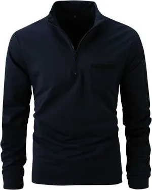 CRNTCEM Mens Long Sleeve Golf Polo Shirts Slim Breathable Lightweight Tennis Athletic Shirts Zip Up Collared Work Office Tee