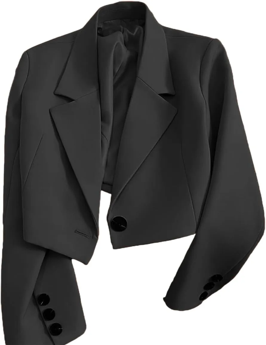 Cropped Blazer for Women Trendy Petite Jacket Dressy Casual Long Sleeve Work Office Crop Top JNZJK005