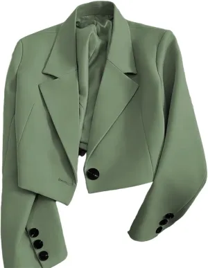Cropped Blazer for Women Trendy Petite Jacket Dressy Casual Long Sleeve Work Office Crop Top JNZJK005