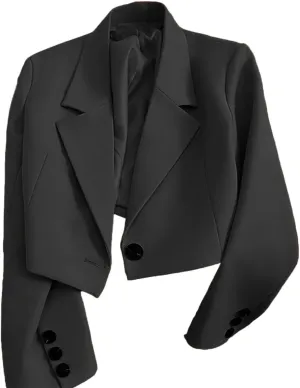 Cropped Blazer for Women Trendy Petite Jacket Dressy Casual Long Sleeve Work Office Crop Top JNZJK005