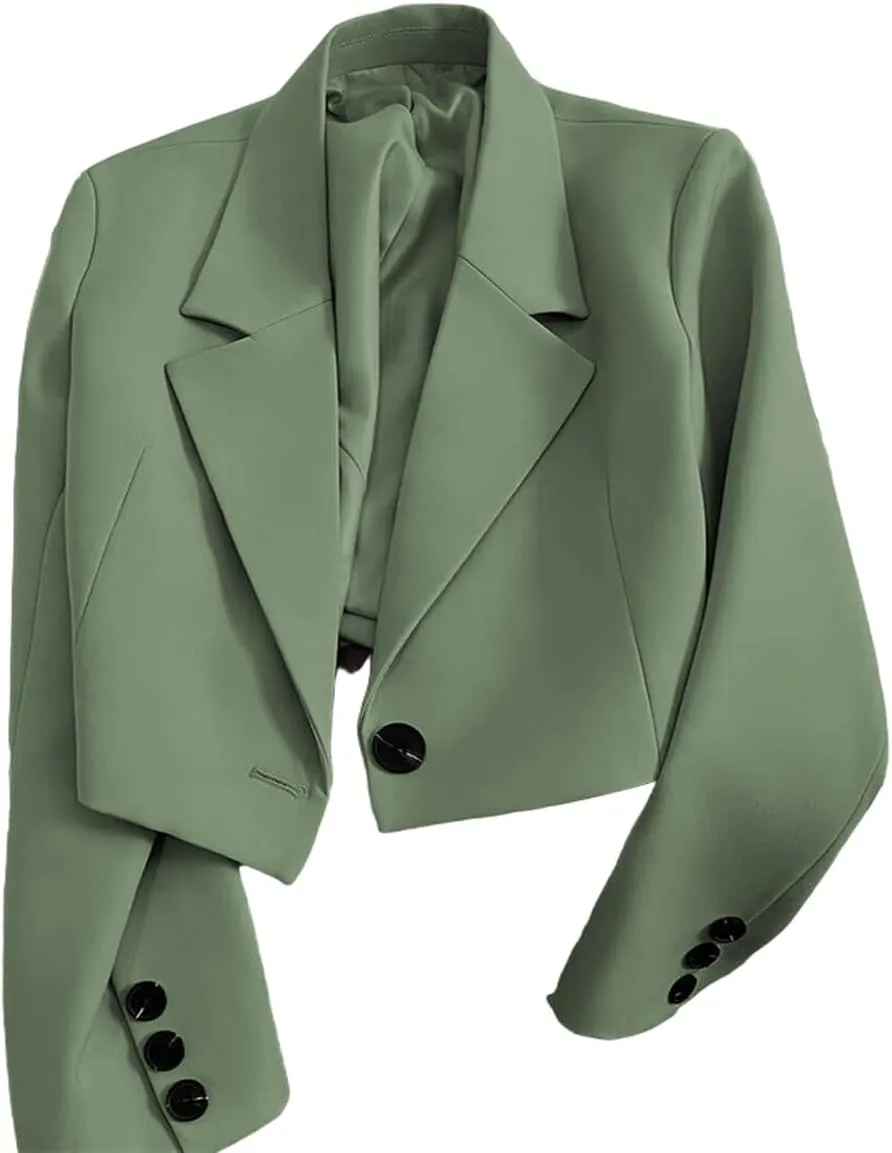 Cropped Blazer for Women Trendy Petite Jacket Dressy Casual Long Sleeve Work Office Crop Top JNZJK005