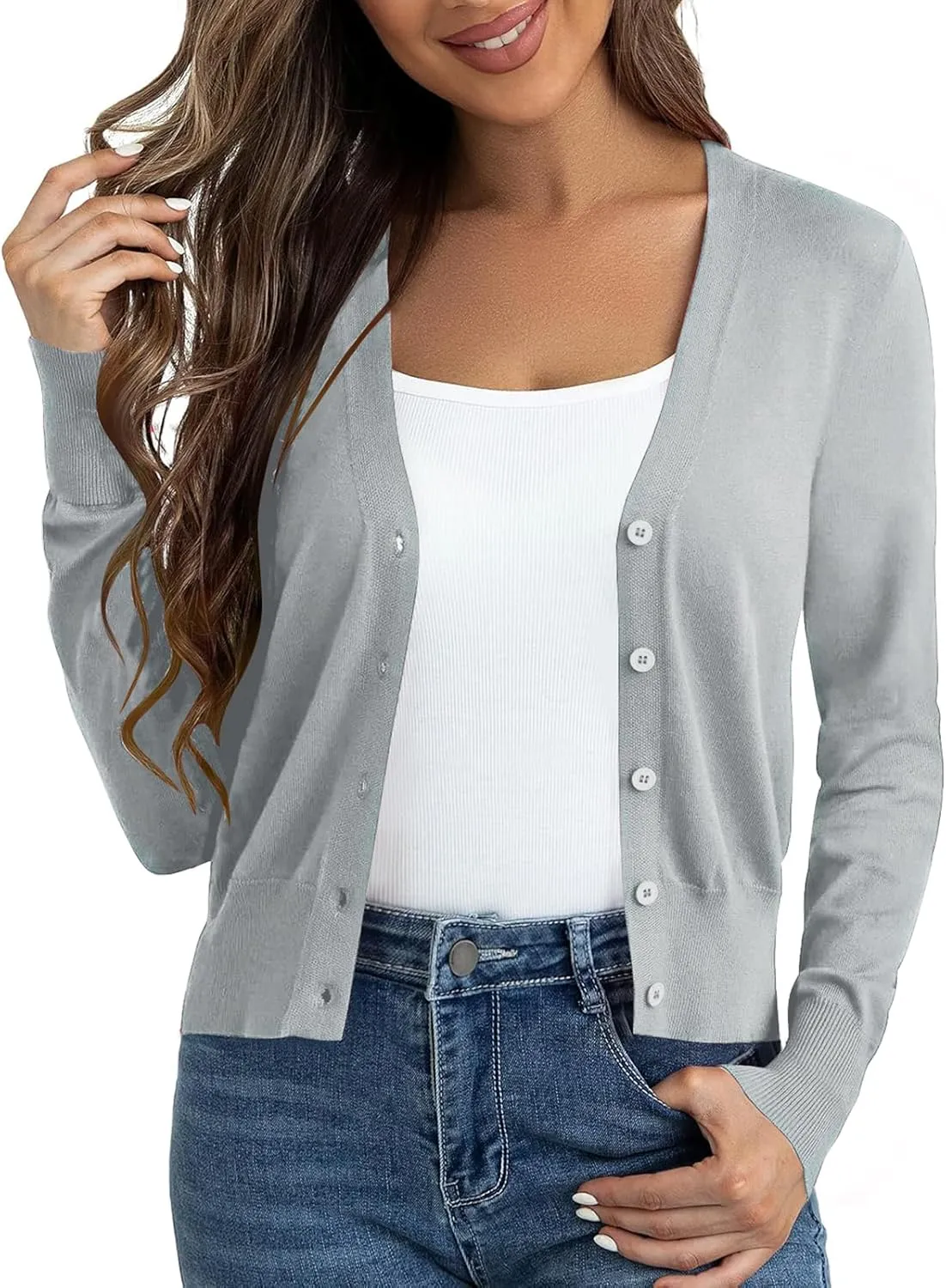Cropped Cardigan Sweaters for Women Long Sleeve Button Down Open Front Bolero Shrugs for Dresses, S-XL