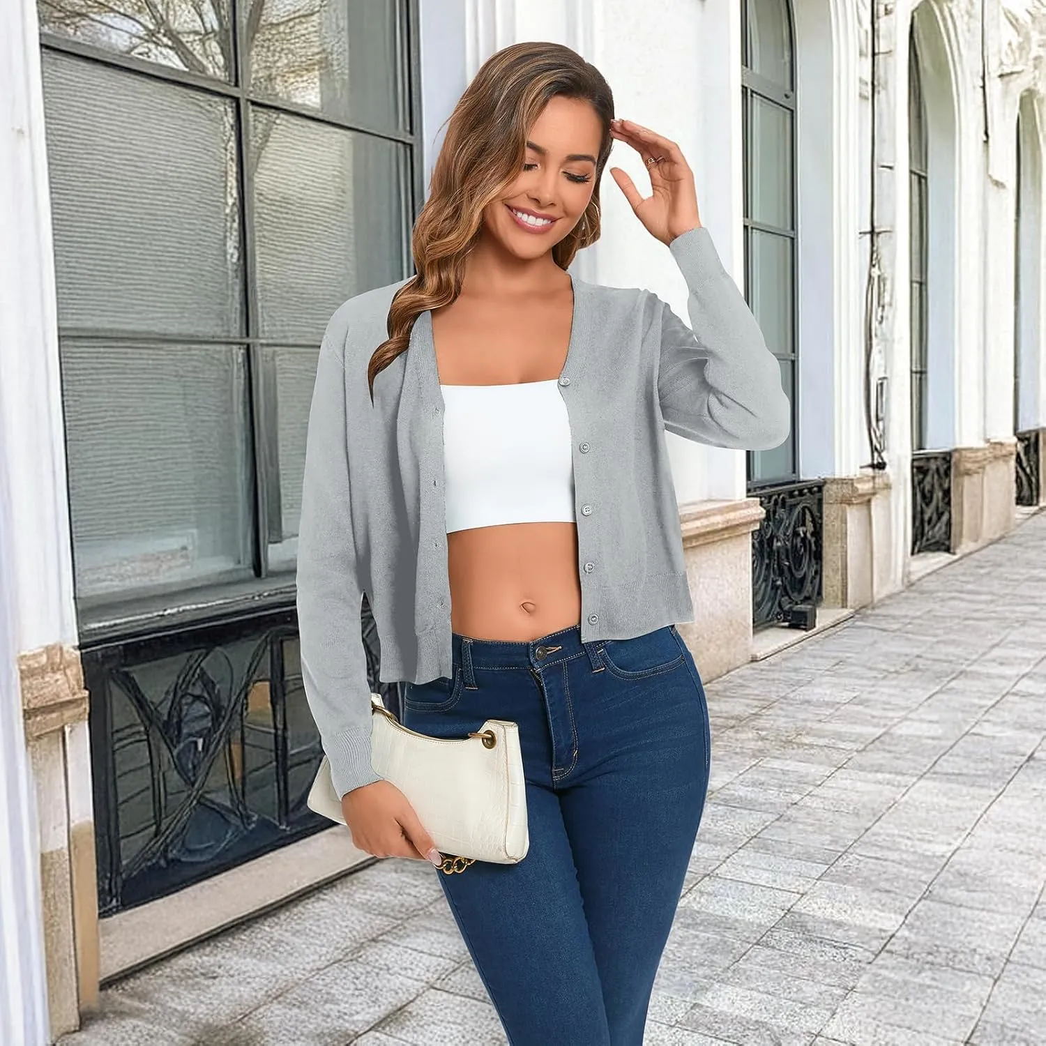 Cropped Cardigan Sweaters for Women Long Sleeve Button Down Open Front Bolero Shrugs for Dresses, S-XL