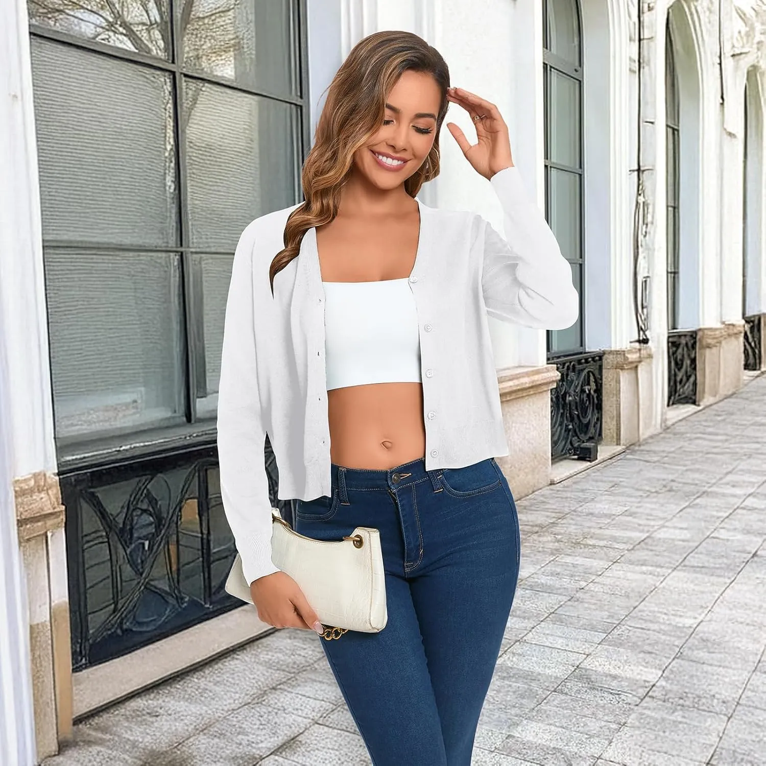 Cropped Cardigan Sweaters for Women Long Sleeve Button Down Open Front Bolero Shrugs for Dresses, S-XL