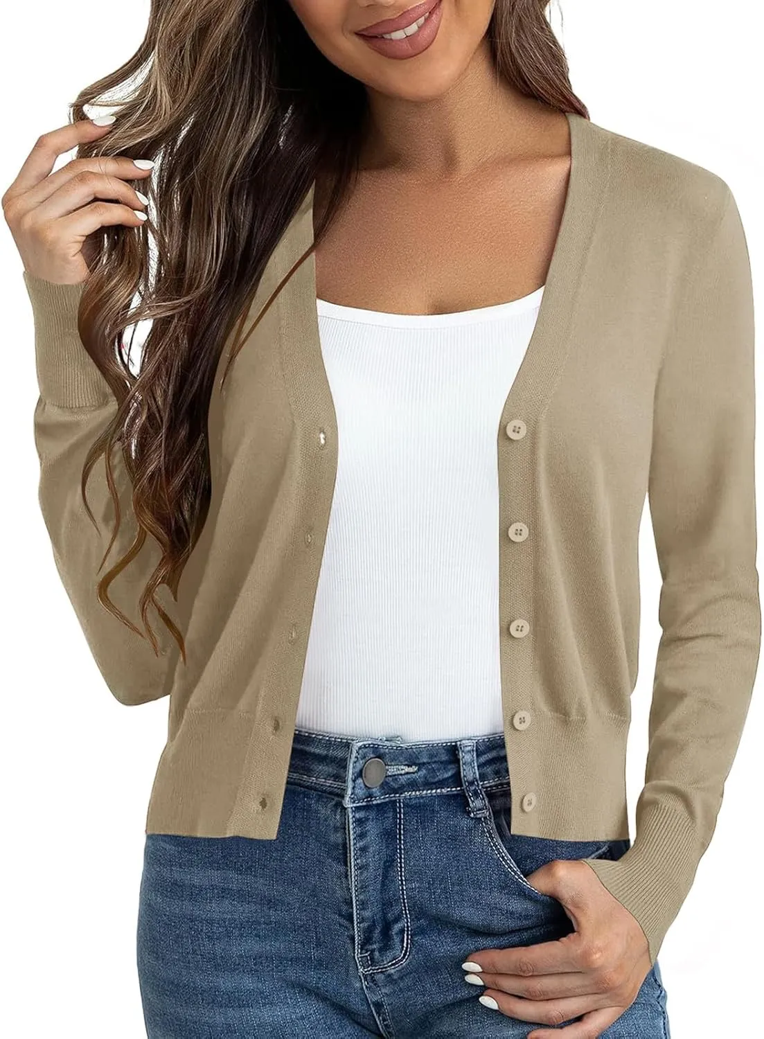 Cropped Cardigan Sweaters for Women Long Sleeve Button Down Open Front Bolero Shrugs for Dresses, S-XL
