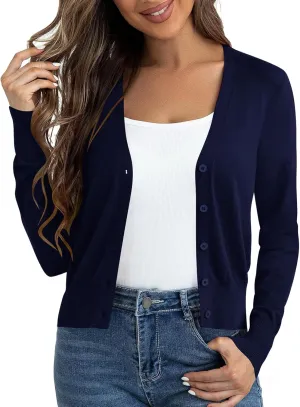 Cropped Cardigan Sweaters for Women Long Sleeve Button Down Open Front Bolero Shrugs for Dresses, S-XL