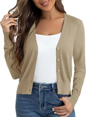 Cropped Cardigan Sweaters for Women Long Sleeve Button Down Open Front Bolero Shrugs for Dresses, S-XL