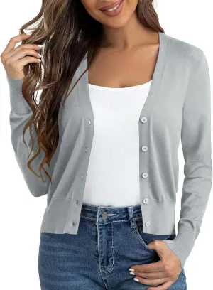 Cropped Cardigan Sweaters for Women Long Sleeve Button Down Open Front Bolero Shrugs for Dresses, S-XL