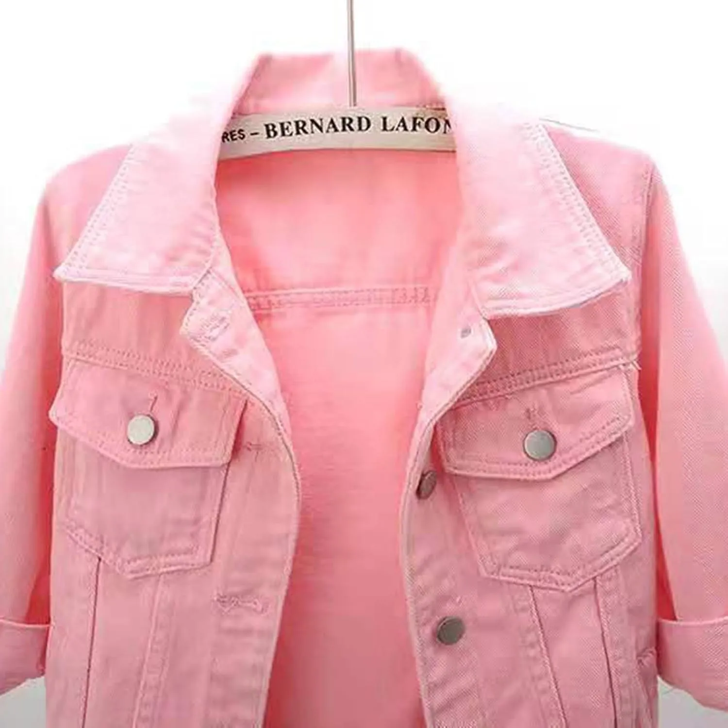 Cropped Jean Jacket for Women 3/4 Sleeve Short Denim Jacket Colored Casual Light Button Crop Trucker Jean Jackets Coat