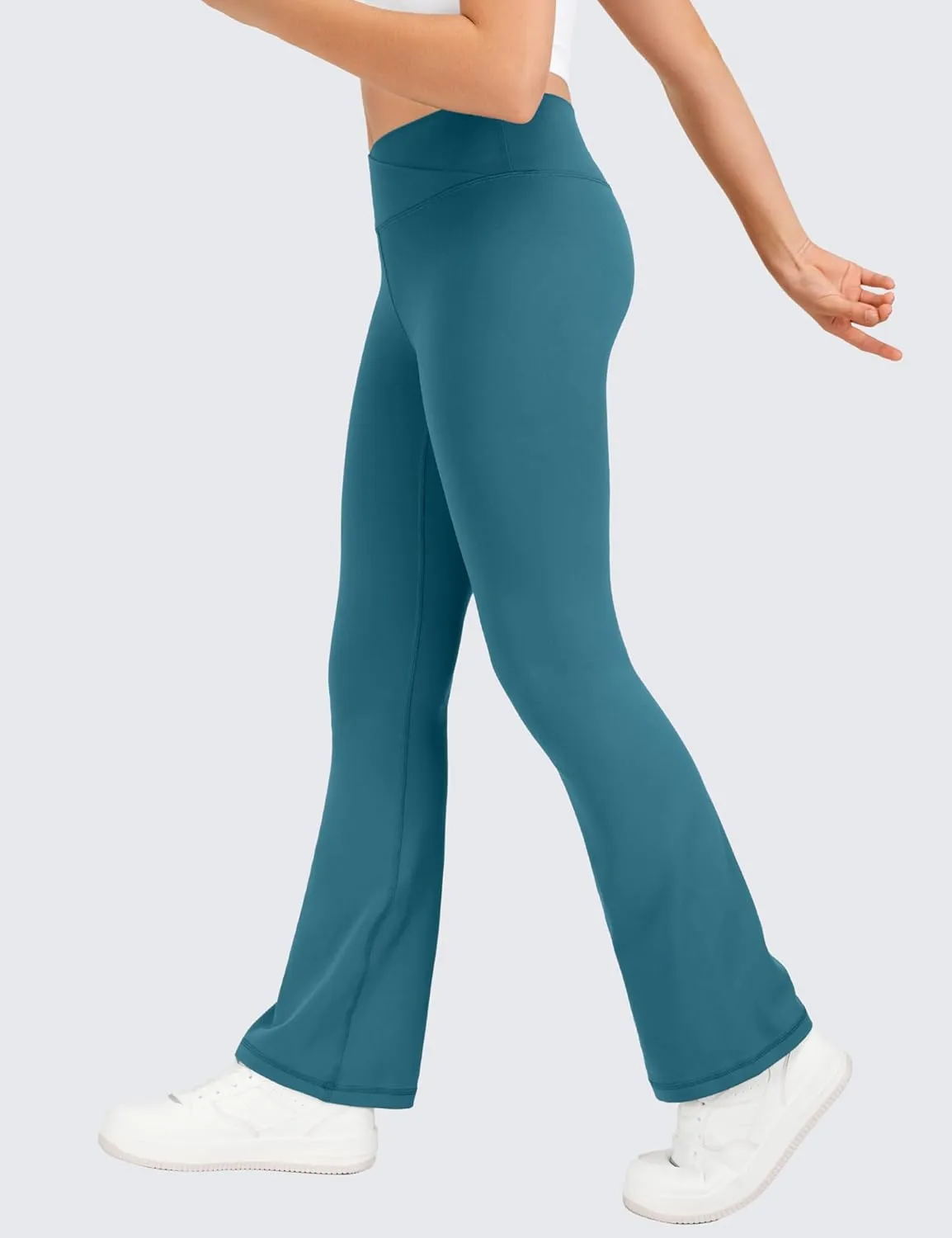 CRZ YOGA Girls Butterluxe Crossover Flare Leggings - Kids High Waist V Cross Bell Bottoms Bootcut Lounge Active Yoga Pants