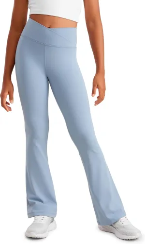 CRZ YOGA Girls Butterluxe Crossover Flare Leggings - Kids High Waist V Cross Bell Bottoms Bootcut Lounge Active Yoga Pants