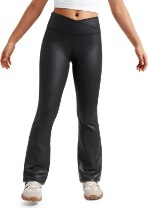 CRZ YOGA Girls Butterluxe Crossover Flare Leggings - Kids High Waist V Cross Bell Bottoms Bootcut Lounge Active Yoga Pants
