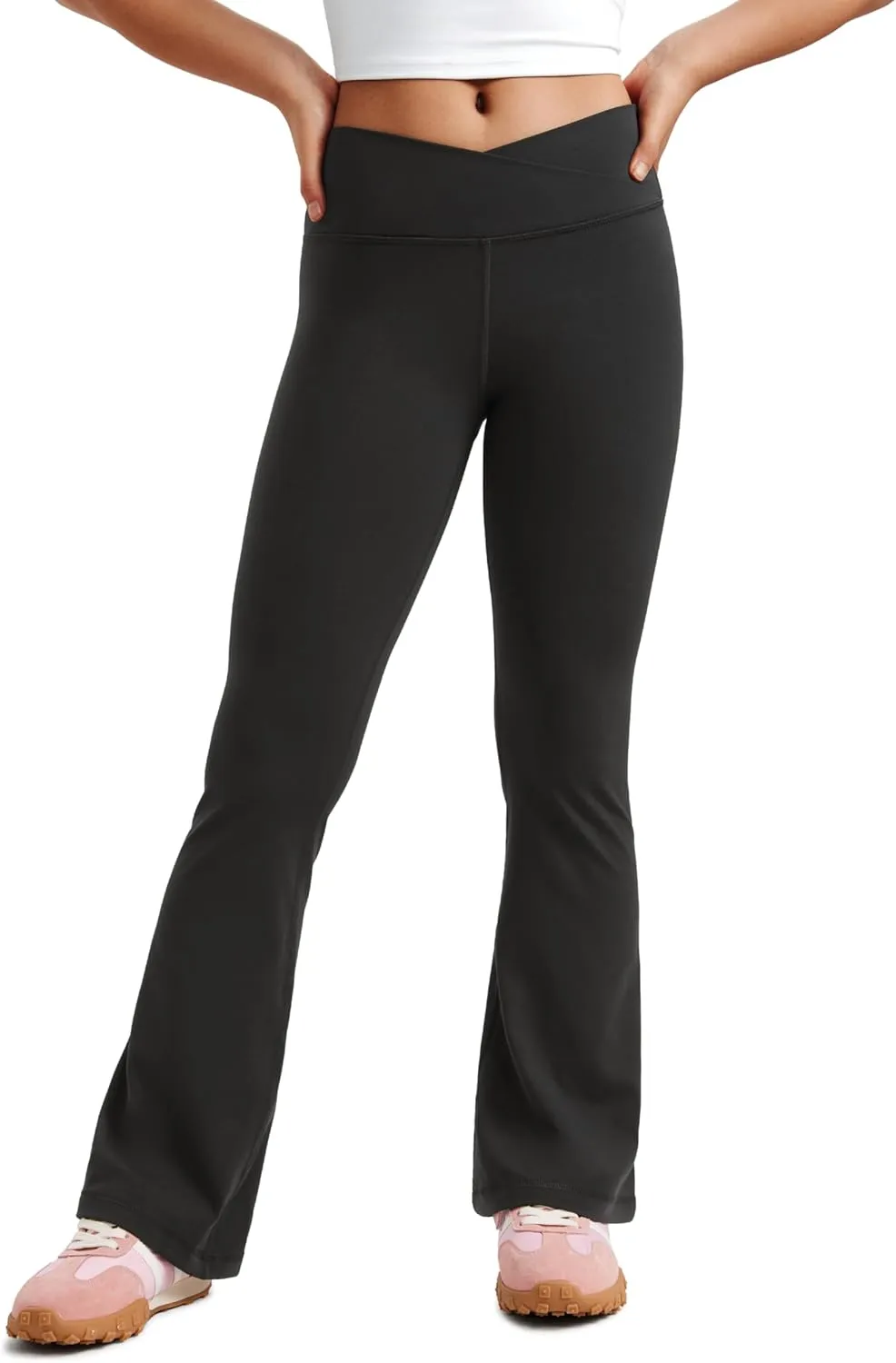 CRZ YOGA Girls Butterluxe Crossover Flare Leggings - Kids High Waist V Cross Bell Bottoms Bootcut Lounge Active Yoga Pants