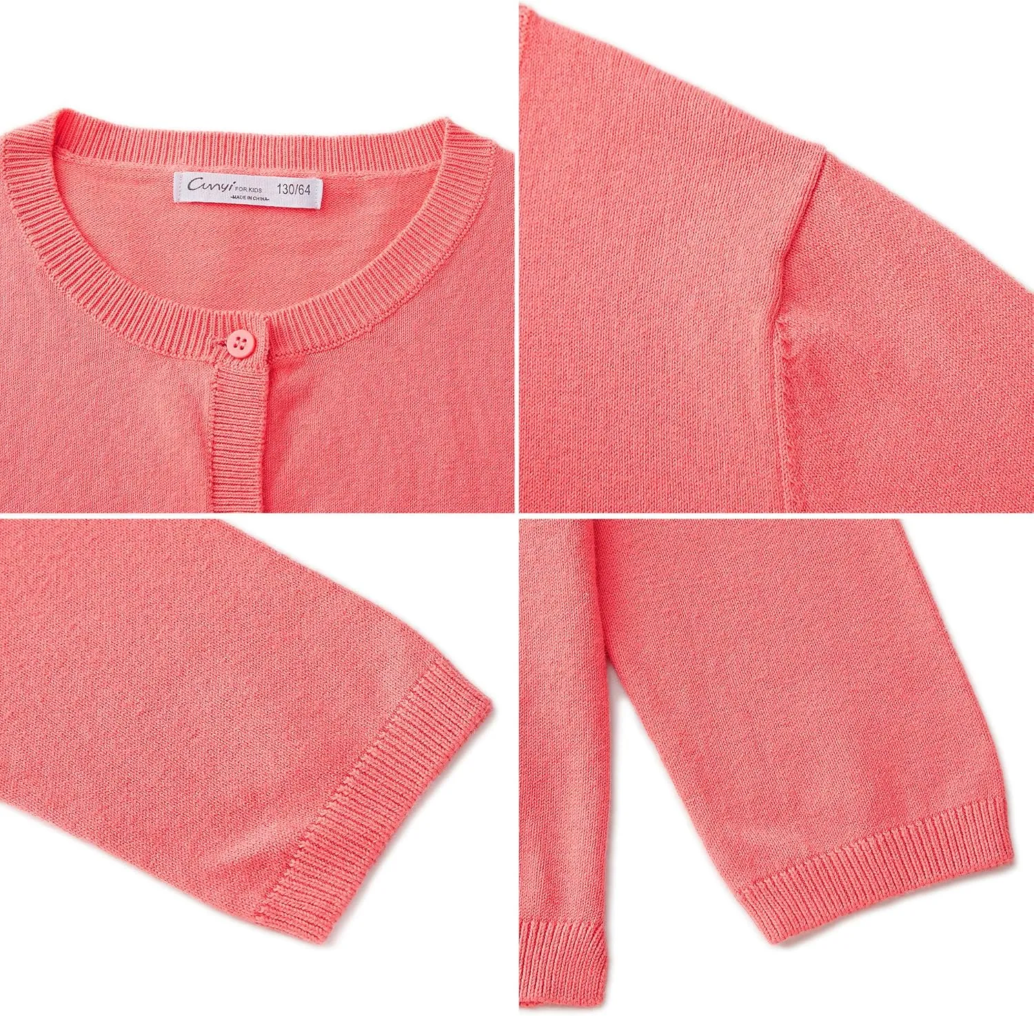 CUNYI Girl's Crewneck Lightweight Button-up Cardigan Cotton Knit Sweater Casual Cute Outerwear