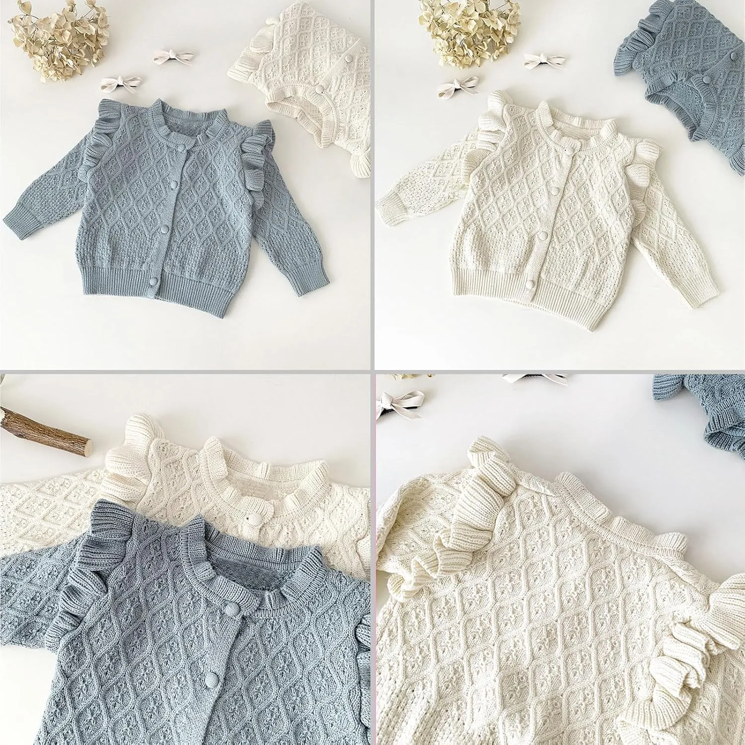 Curipeer Baby Girls Knitted Cardigan Pompoms Sweater Toddler Long Sleeve Jacket Outerwear 6M-4Y