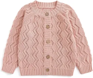 Curipeer Baby Girls Knitted Cardigan Pompoms Sweater Toddler Long Sleeve Jacket Outerwear 6M-4Y