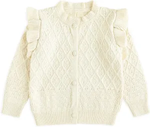 Curipeer Baby Girls Knitted Cardigan Pompoms Sweater Toddler Long Sleeve Jacket Outerwear 6M-4Y