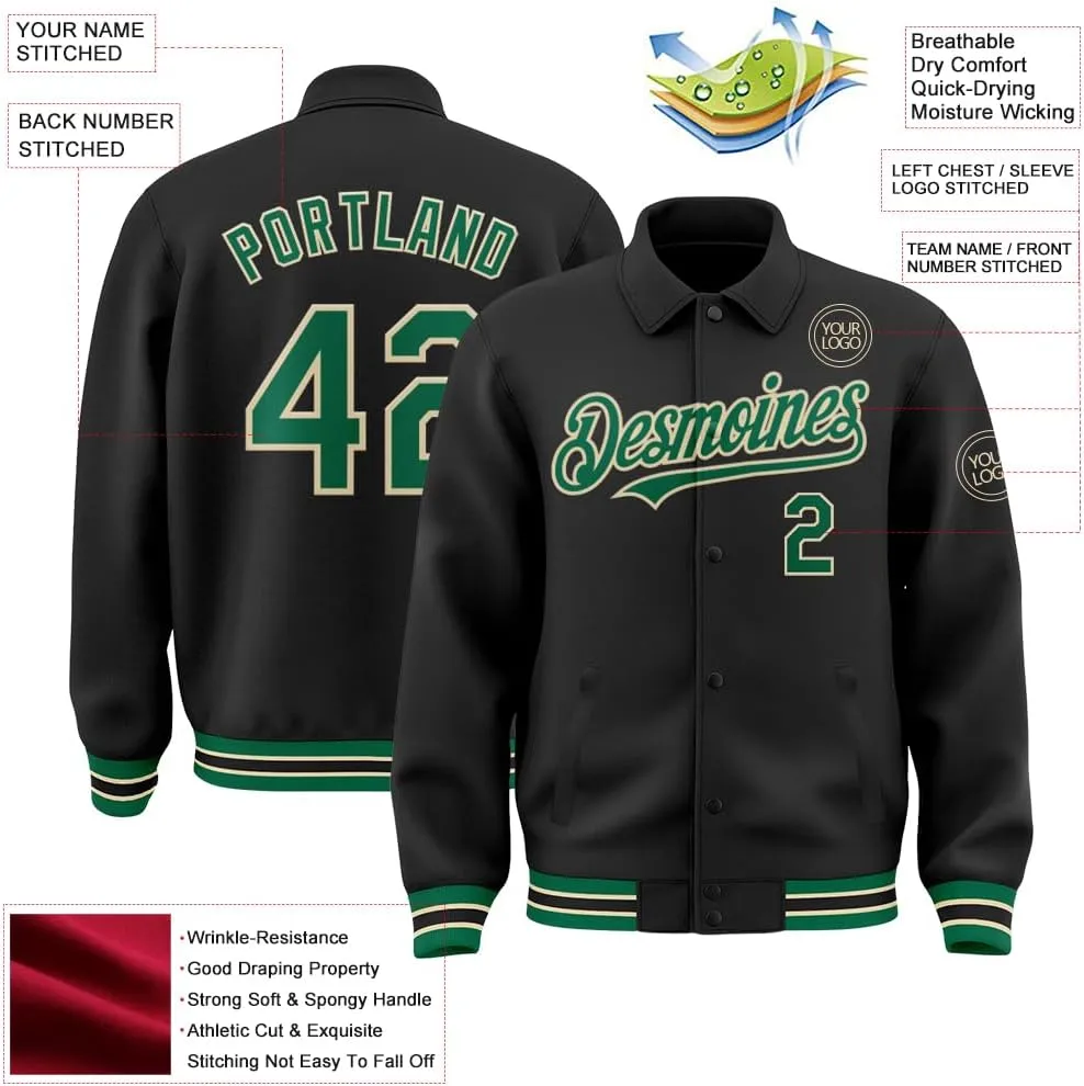 Custom Varsity Letterman Jacket Adult Youth Black Baseball Jacket Streetwear Bomber Coat Stitched Name Number Logo