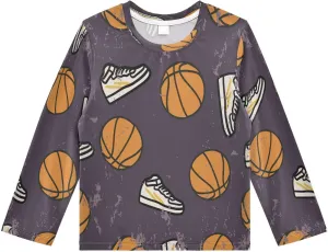 Cute Basketball Shoes Pattern Boys Rash Guard Long Sleeve UPF 50  Boys Swim Shirt Quick Dry Shirt for 3-12 Years